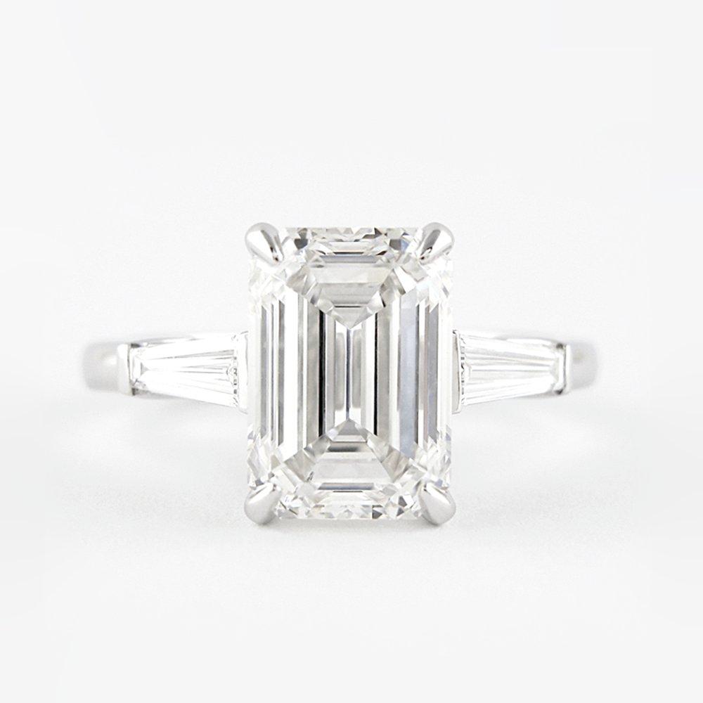 Lab Created Emerald Cut Three Stone Wedding Ring For Her