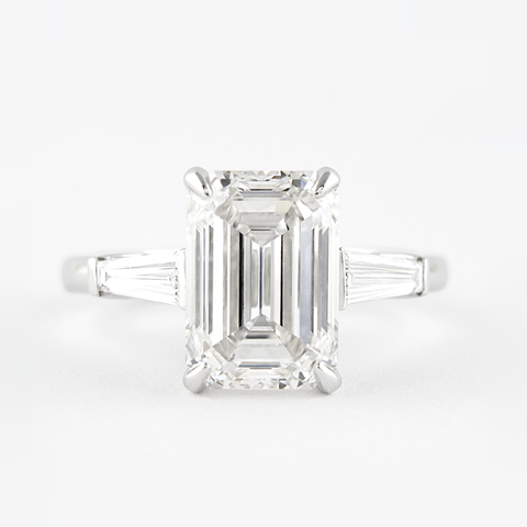 Lab Created Emerald Cut Three Stone Wedding Ring For Her