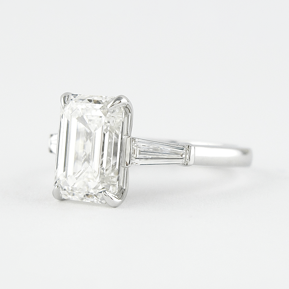 Lab Created Emerald Cut Three Stone Wedding Ring For Her