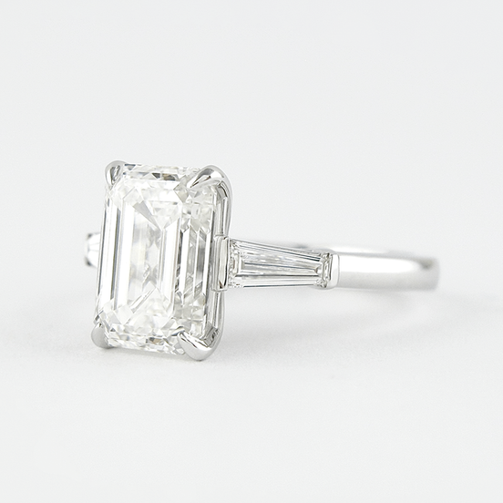 Lab Created Emerald Cut Three Stone Wedding Ring For Her
