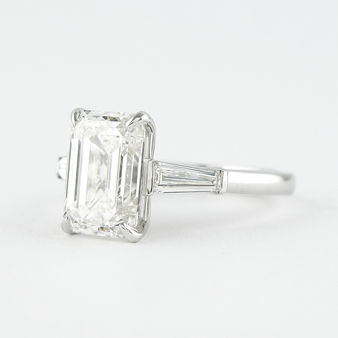 Lab Created Emerald Cut Three Stone Wedding Ring For Her