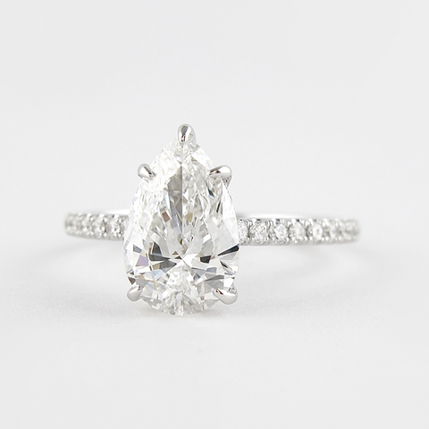 14K White Gold Hidden Halo Pear Cut D Color Moissanite Ring