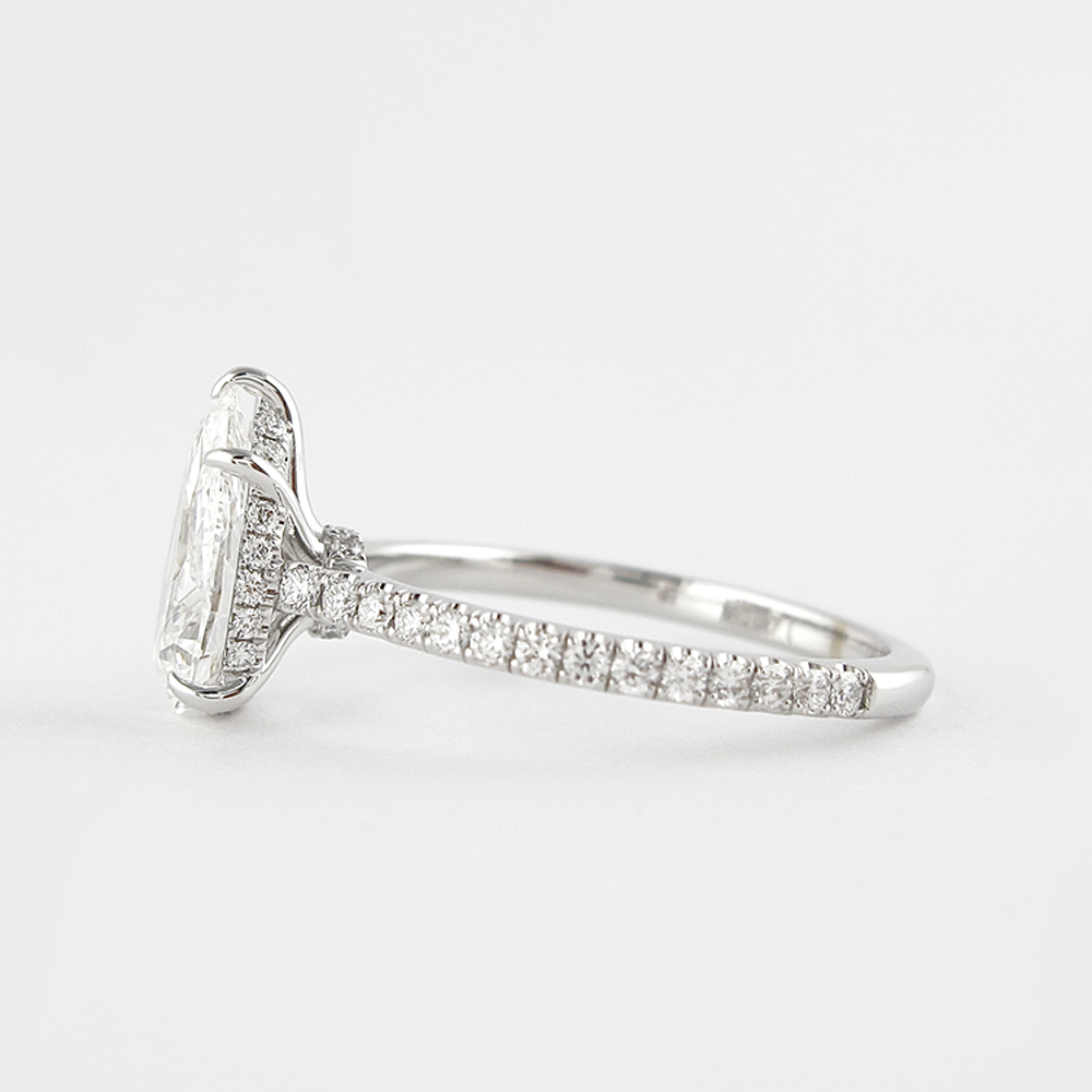 14K White Gold Hidden Halo Pear Cut D Color Moissanite Ring