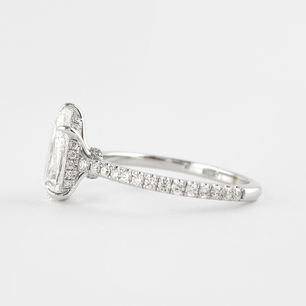 14K White Gold Hidden Halo Pear Cut D Color Moissanite Ring