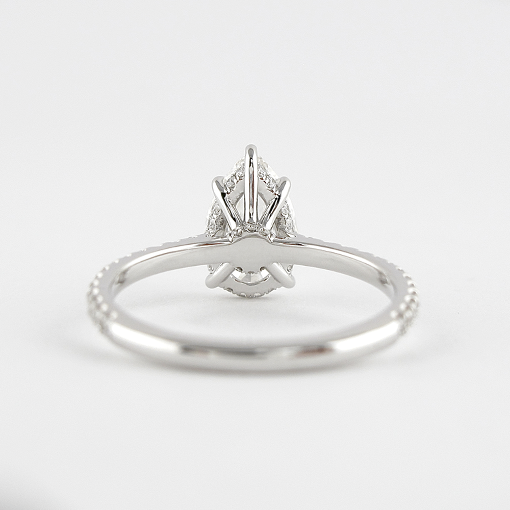 14K White Gold Hidden Halo Pear Cut D Color Moissanite Ring
