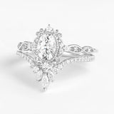 Moissanite D Color Oval Cut Art Deco Filigree Proposal Ring Set For Her