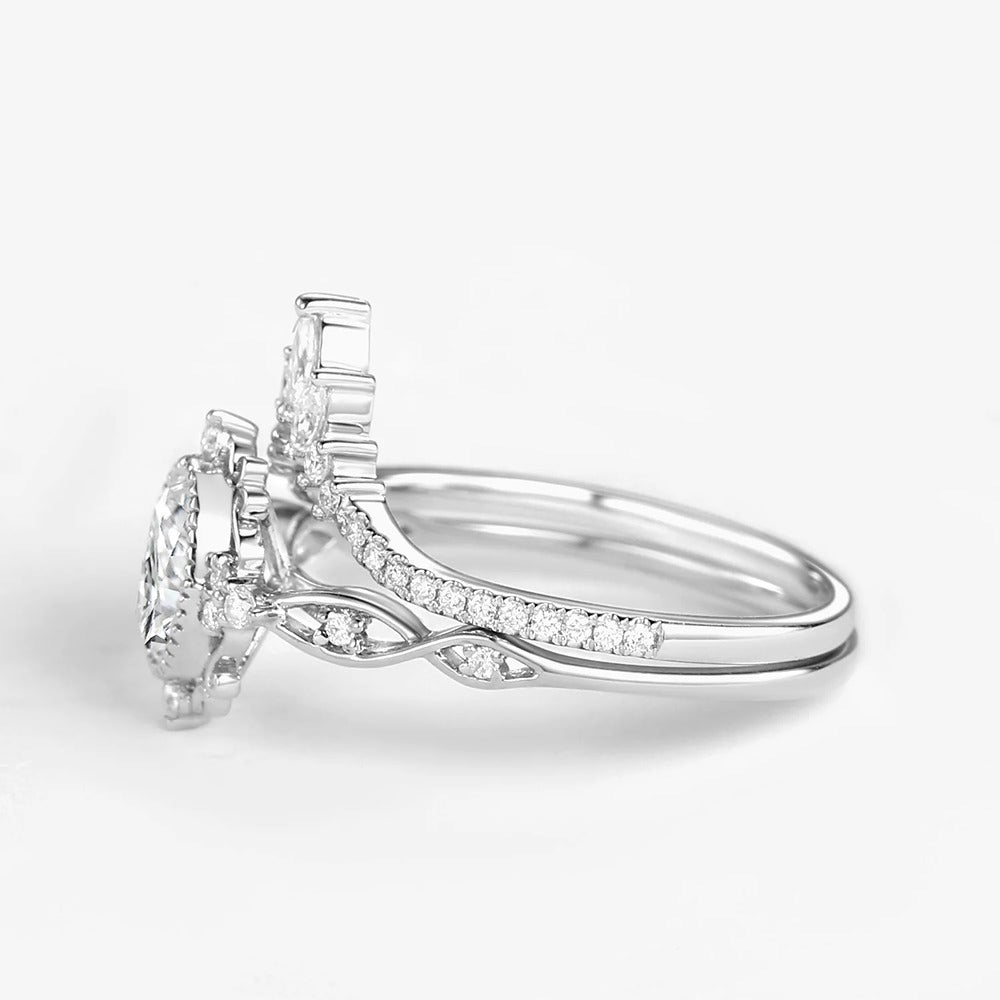 Moissanite D Color Oval Cut Art Deco Filigree Proposal Ring Set For Her