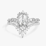 Moissanite D Color Oval Cut Art Deco Filigree Proposal Ring Set For Her