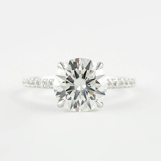 D Color Lab Created Moissanite Round Cut Hidden Halo Ring