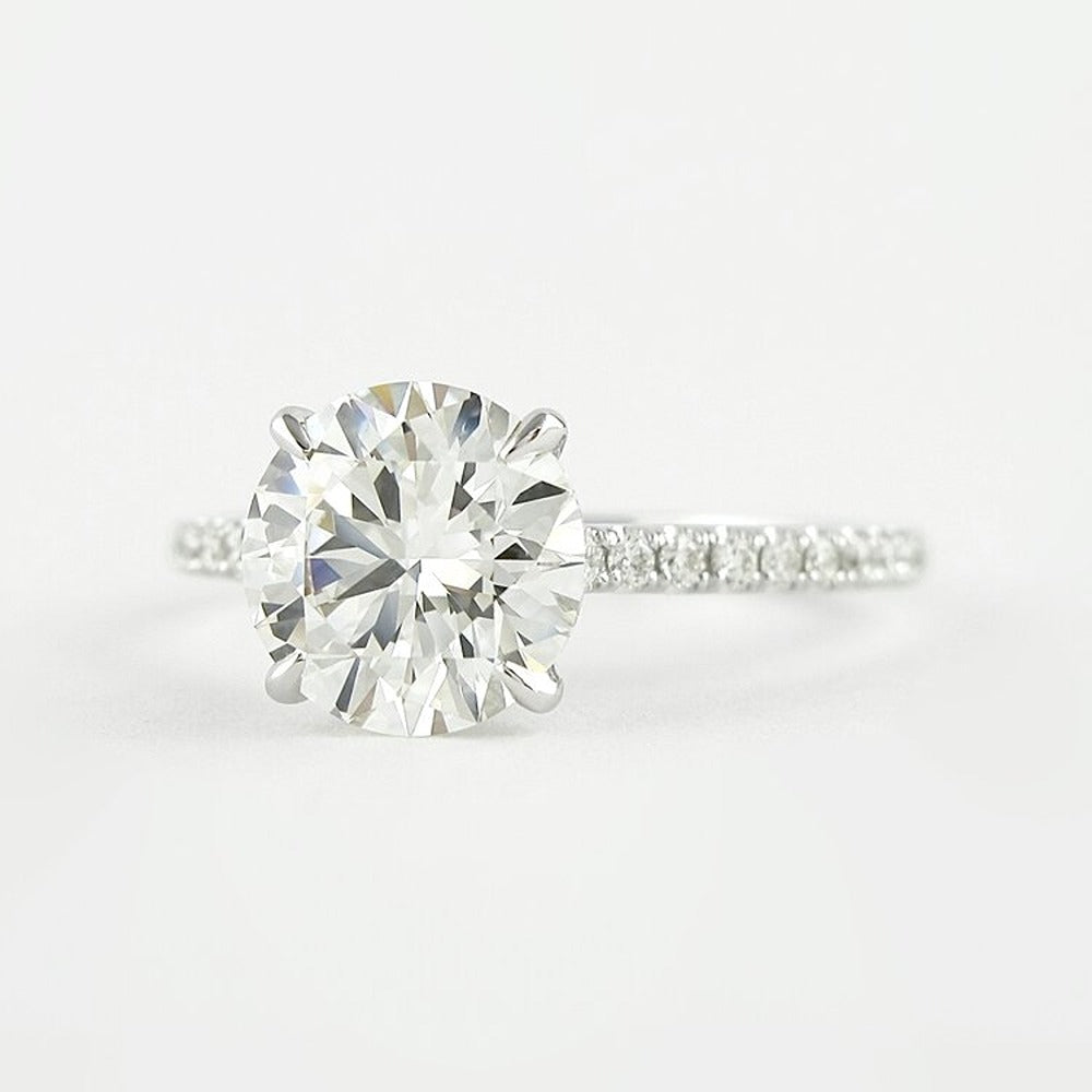 D Color Lab Created Moissanite Round Cut Hidden Halo Ring
