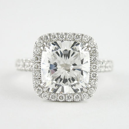 D Color Moissnaite Cushion Cut Halo Engagement Ring