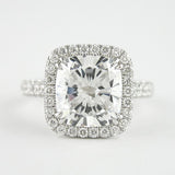 D Color Moissnaite Cushion Cut Halo Engagement Ring