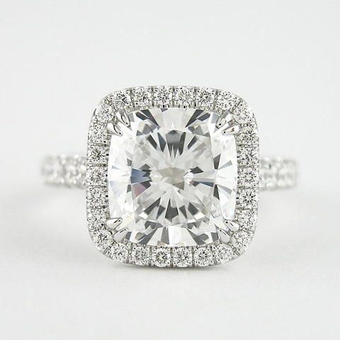 D Color Moissnaite Cushion Cut Halo Engagement Ring