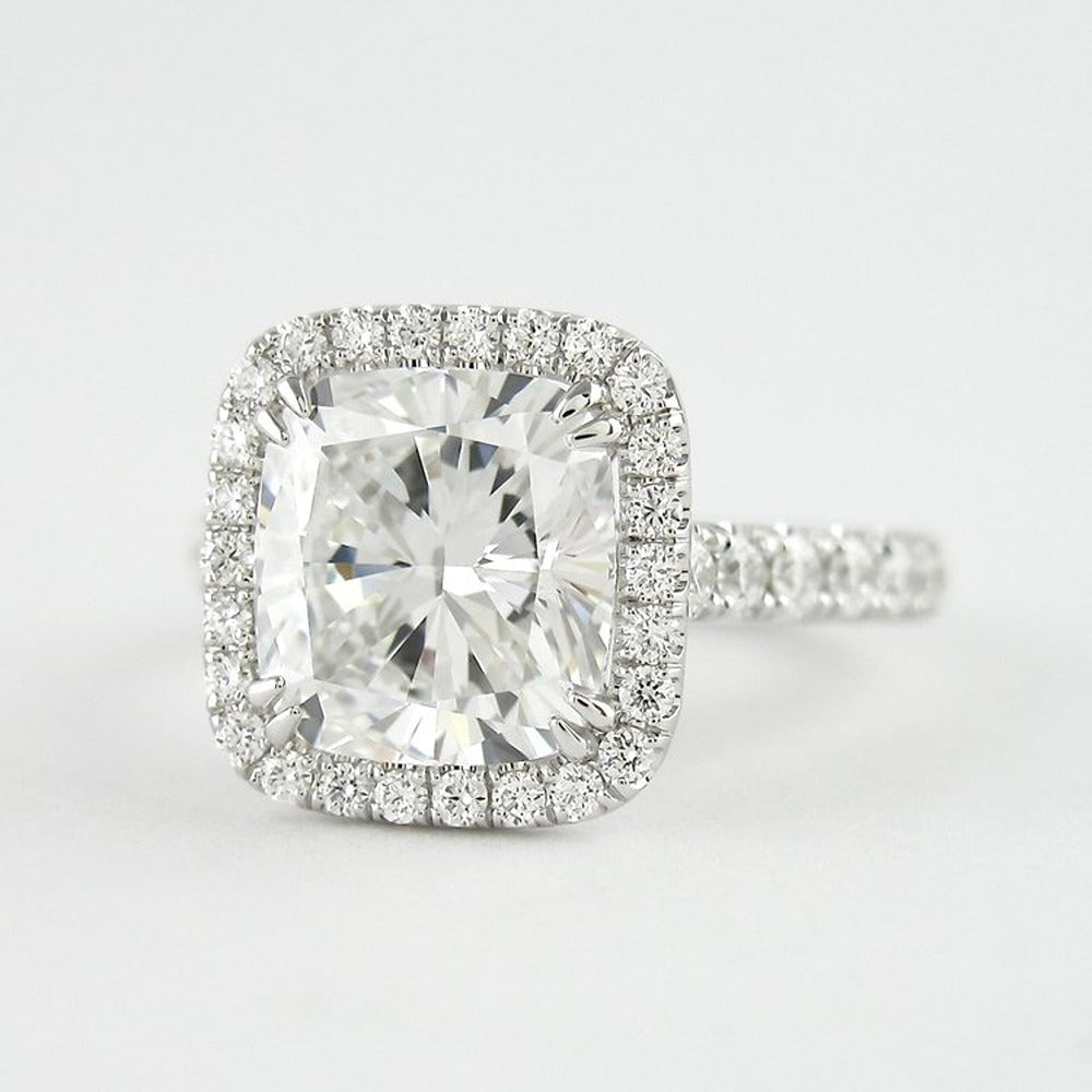 D Color Moissnaite Cushion Cut Halo Engagement Ring