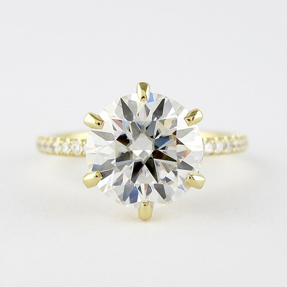 Round Brilliant Cut Moissnaite Six Prong Engagement Ring