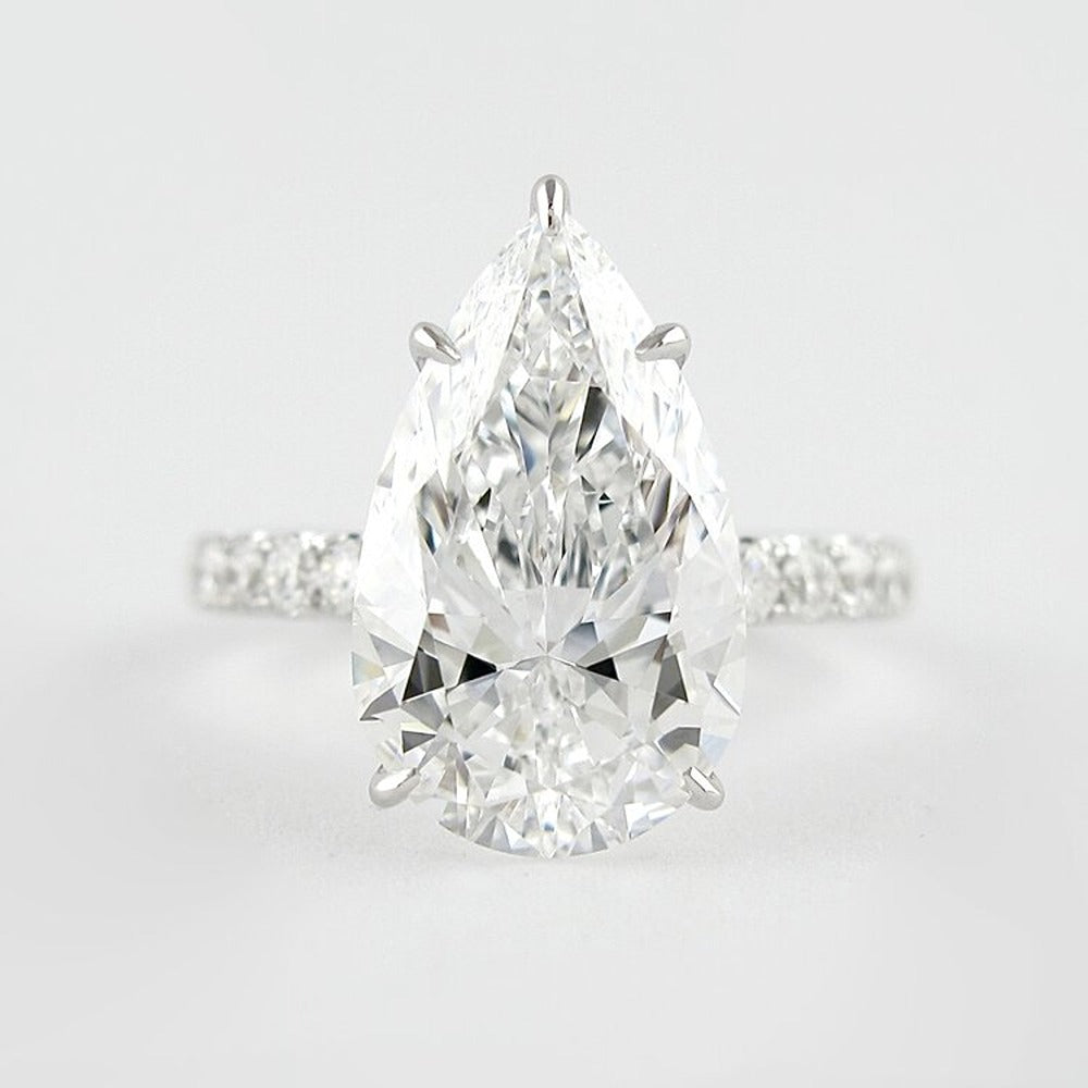 D Color Pear Cut Pave Set Moissanite Engagement Wedding Ring