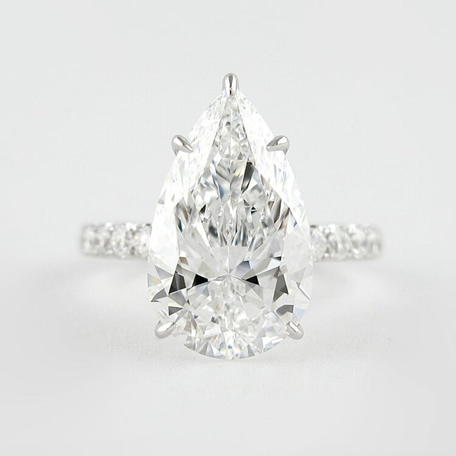 D Color Pear Cut Pave Set Moissanite Engagement Wedding Ring
