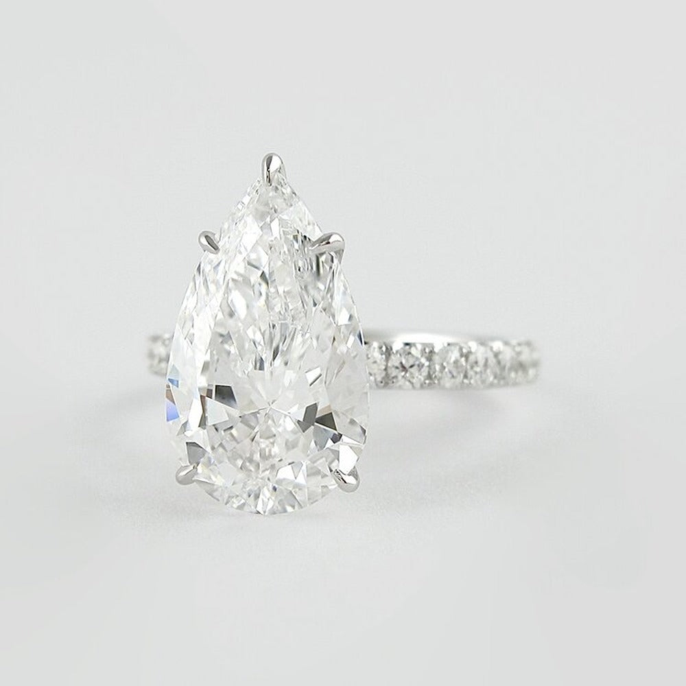 D Color Pear Cut Pave Set Moissanite Engagement Wedding Ring