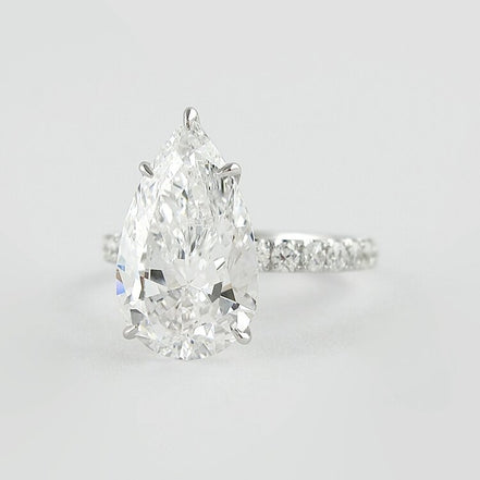 D Color Pear Cut Pave Set Moissanite Engagement Wedding Ring