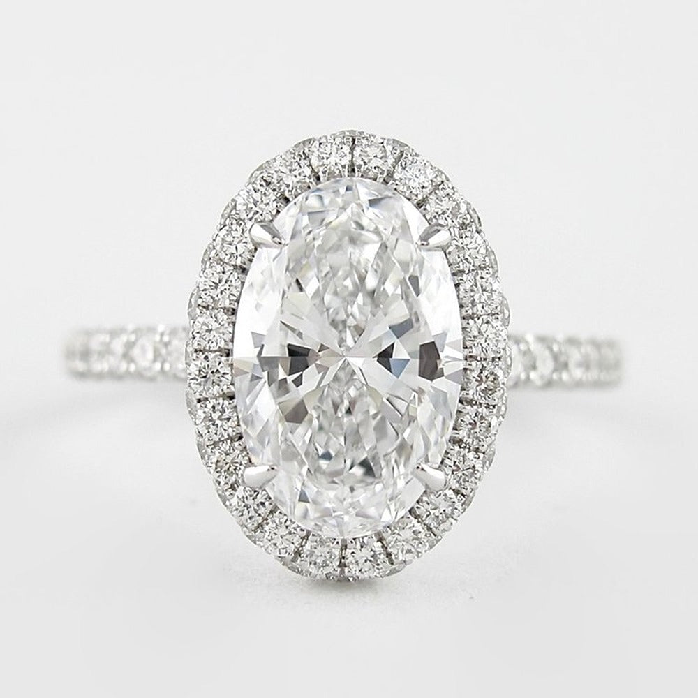 Moissanite Diamond Oval Cut Hidden Halo Wedding Ring