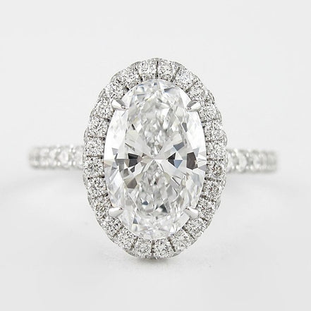 Moissanite Diamond Oval Cut Hidden Halo Wedding Ring
