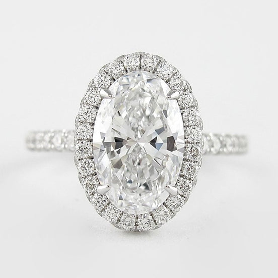 Moissanite Diamond Oval Cut Hidden Halo Wedding Ring
