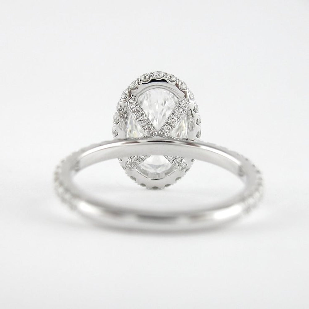 Moissanite Diamond Oval Cut Hidden Halo Wedding Ring