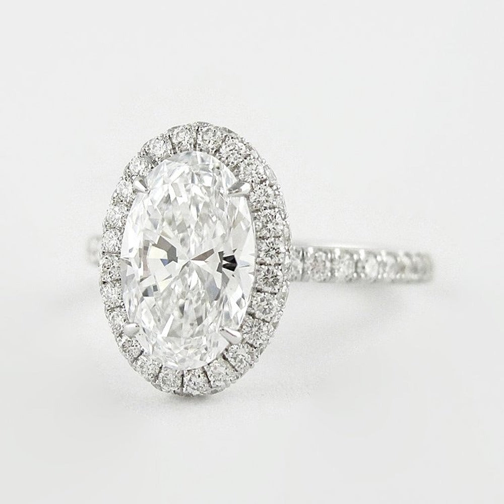 Moissanite Diamond Oval Cut Hidden Halo Wedding Ring