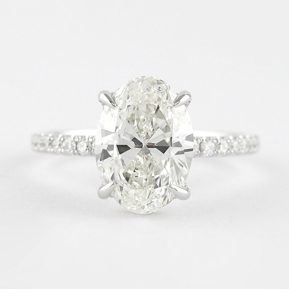VVS1 Moissanite Diamond Oval Cut Hidden Halo Fancy Ring