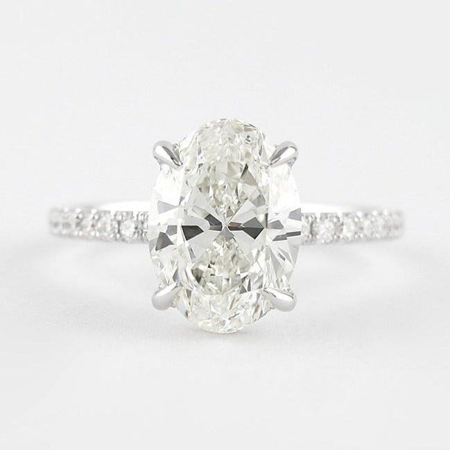 VVS1 Moissanite Diamond Oval Cut Hidden Halo Fancy Ring