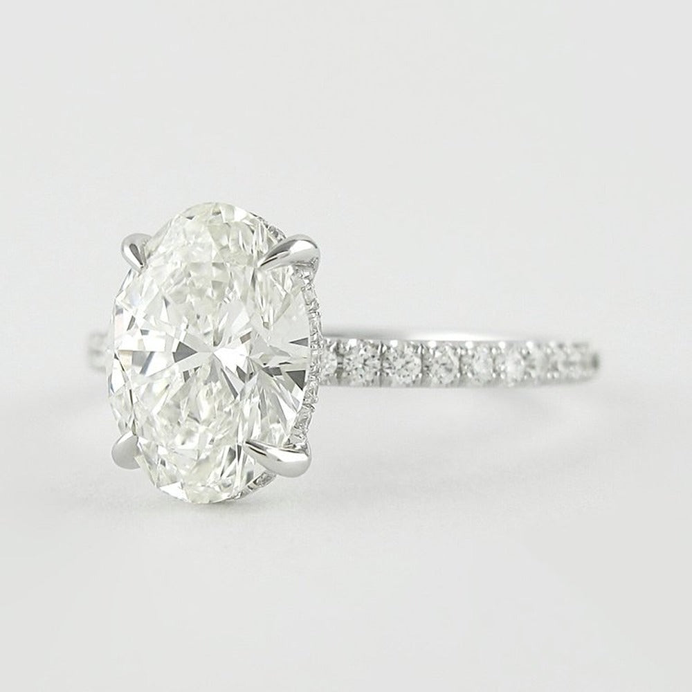 VVS1 Moissanite Diamond Oval Cut Hidden Halo Fancy Ring