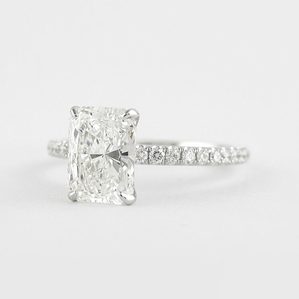 D Color Moissanite Radiant Cut Side Accent Proposal Ring