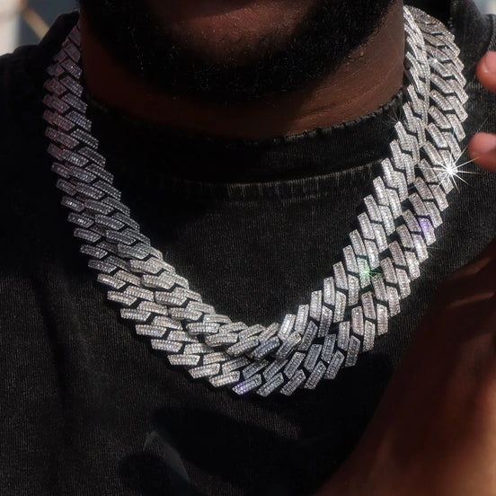 Moissanite Diamond Round & Baguette Cuban Chain For Men's