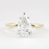 Five Prong Two Tone Moissanite Pear Cut Solitaire Ring