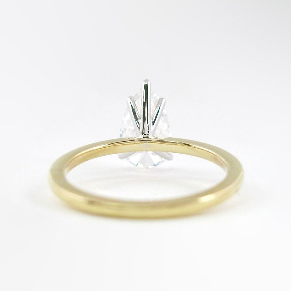 Five Prong Two Tone Moissanite Pear Cut Solitaire Ring