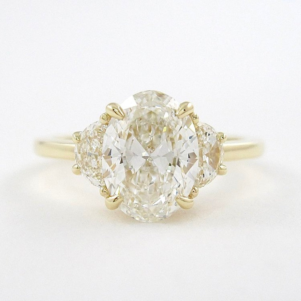 Moissanite Oval & Half Moon Cut Three Stone Ring