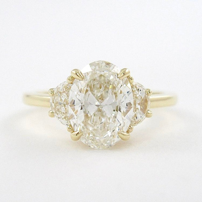 Moissanite Oval & Half Moon Cut Three Stone Ring
