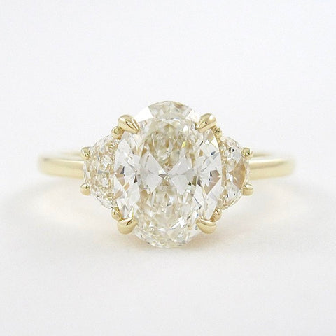 Moissanite Oval & Half Moon Cut Three Stone Ring