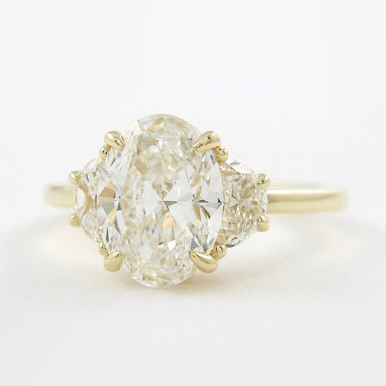 Moissanite Oval & Half Moon Cut Three Stone Ring