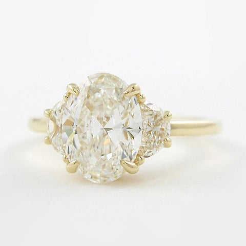 Moissanite Oval & Half Moon Cut Three Stone Ring