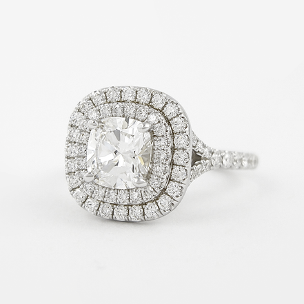 Double Halo Cushion Cut Moissanite Diamond Ring