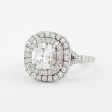 Double Halo Cushion Cut Moissanite Diamond Ring