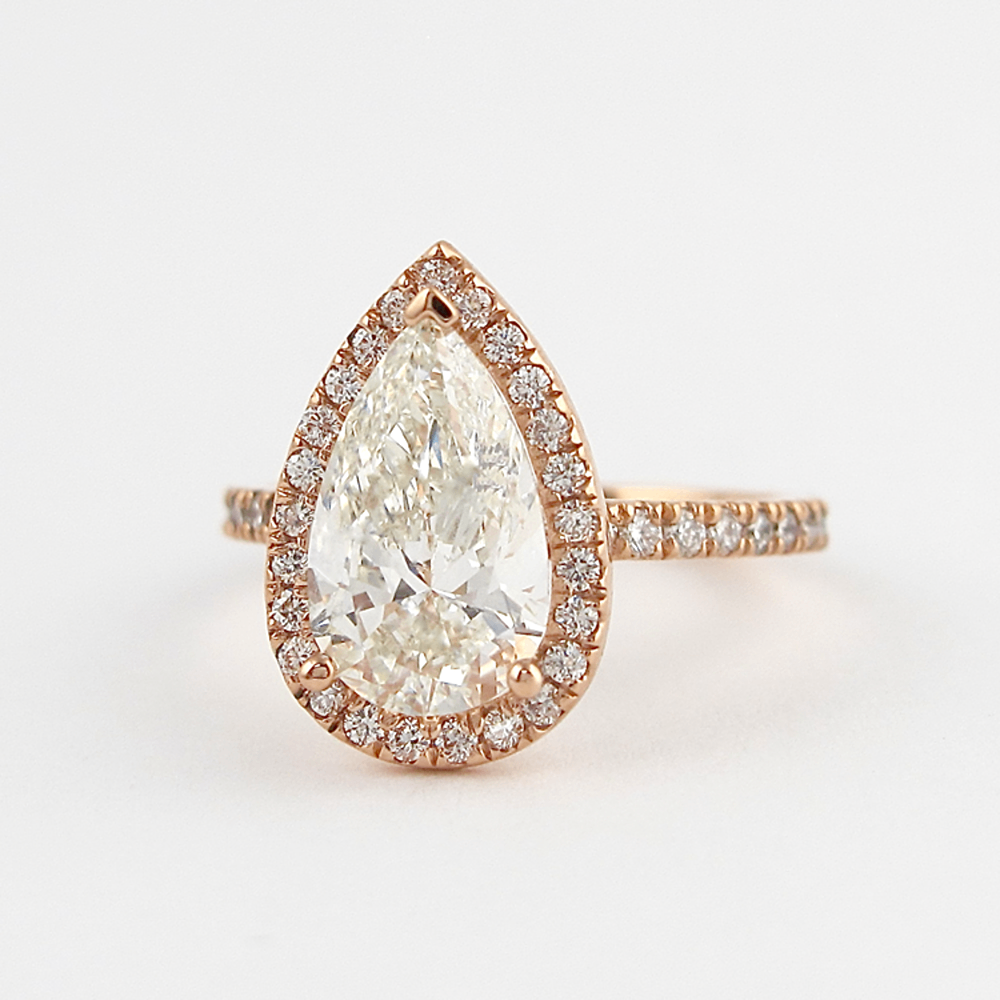 Moissanite Pear Cut Open Gallery & Halo Setting Diamond Ring