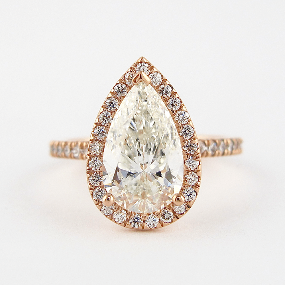 Moissanite Pear Cut Open Gallery & Halo Setting Diamond Ring