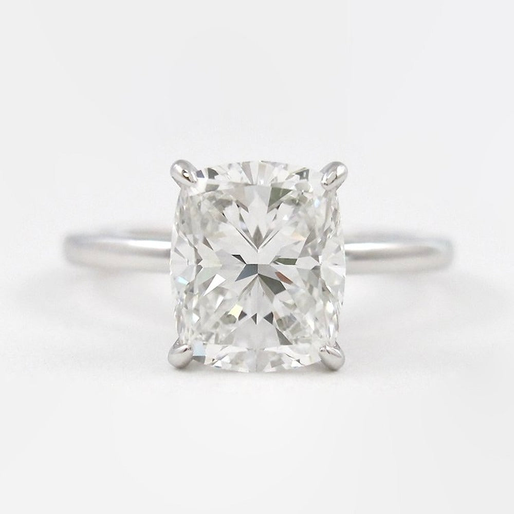 Cushion Cut Hidden Halo Moissanite Diamond Ring