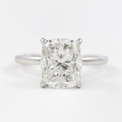 Cushion Cut Hidden Halo Moissanite Diamond Ring