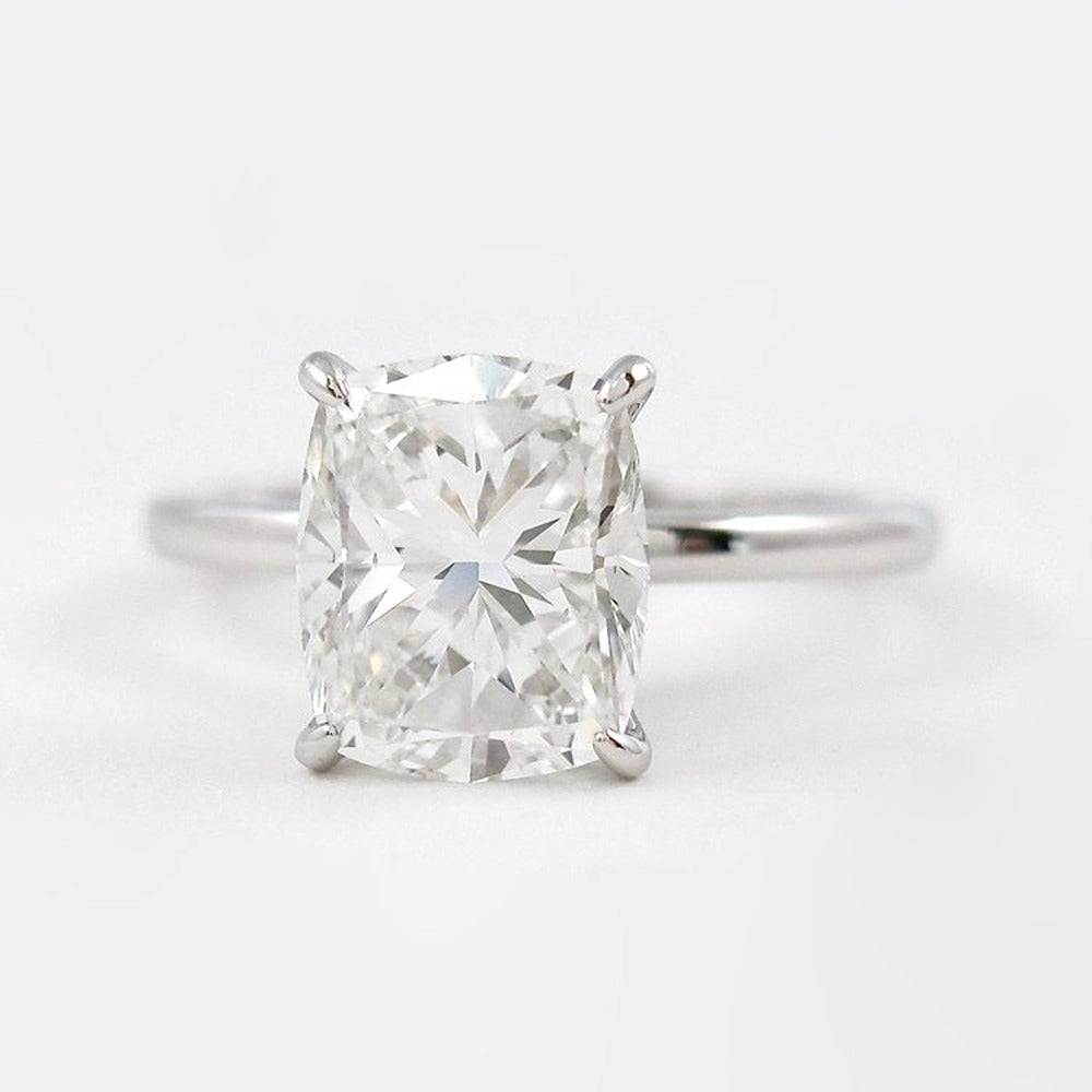 Cushion Cut Hidden Halo Moissanite Diamond Ring