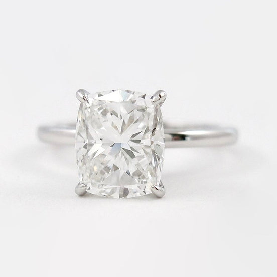 Cushion Cut Hidden Halo Moissanite Diamond Ring