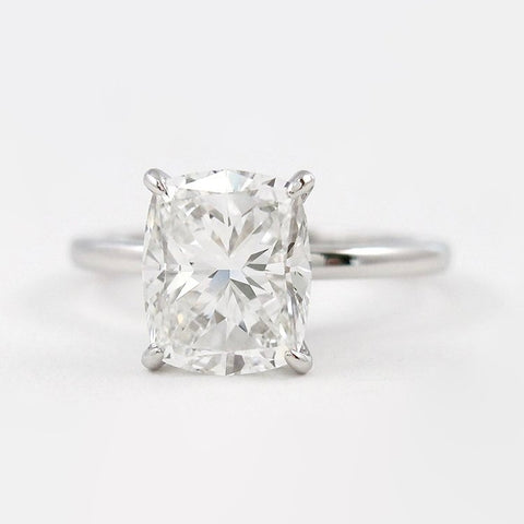 Cushion Cut Hidden Halo Moissanite Diamond Ring