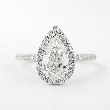 Moissanite Diamond Pear Cut Halo & Pave Set Fancy Ring